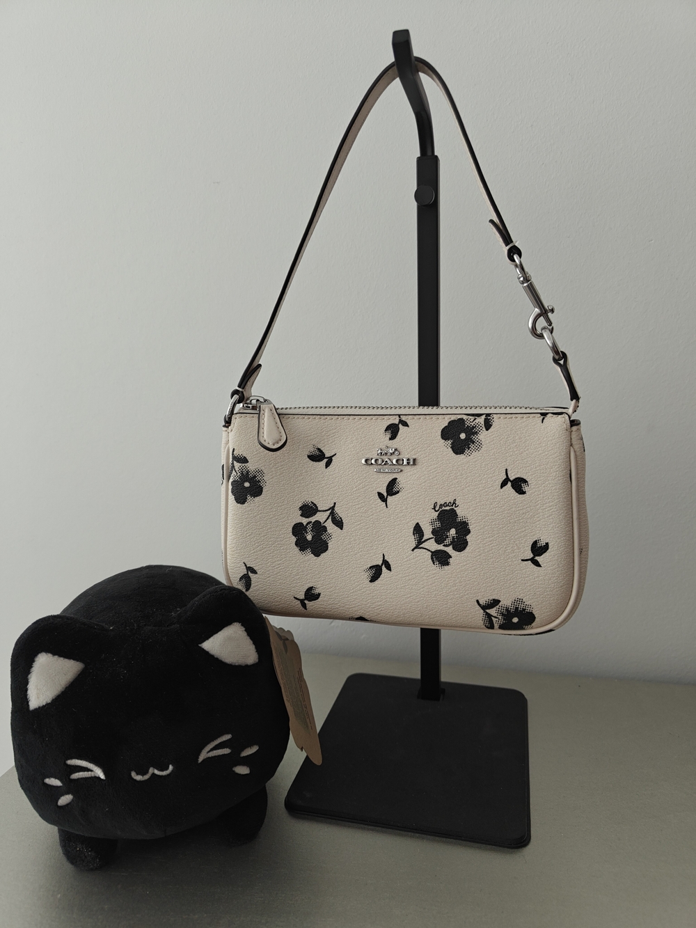Coach Floral Print Pebble Leather Shoulder Bag in Cream
